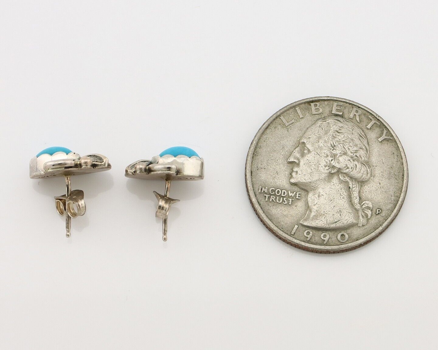 Navajo Earrings 925 Silver Natural Mined Turquoise Native American Artist C.80's