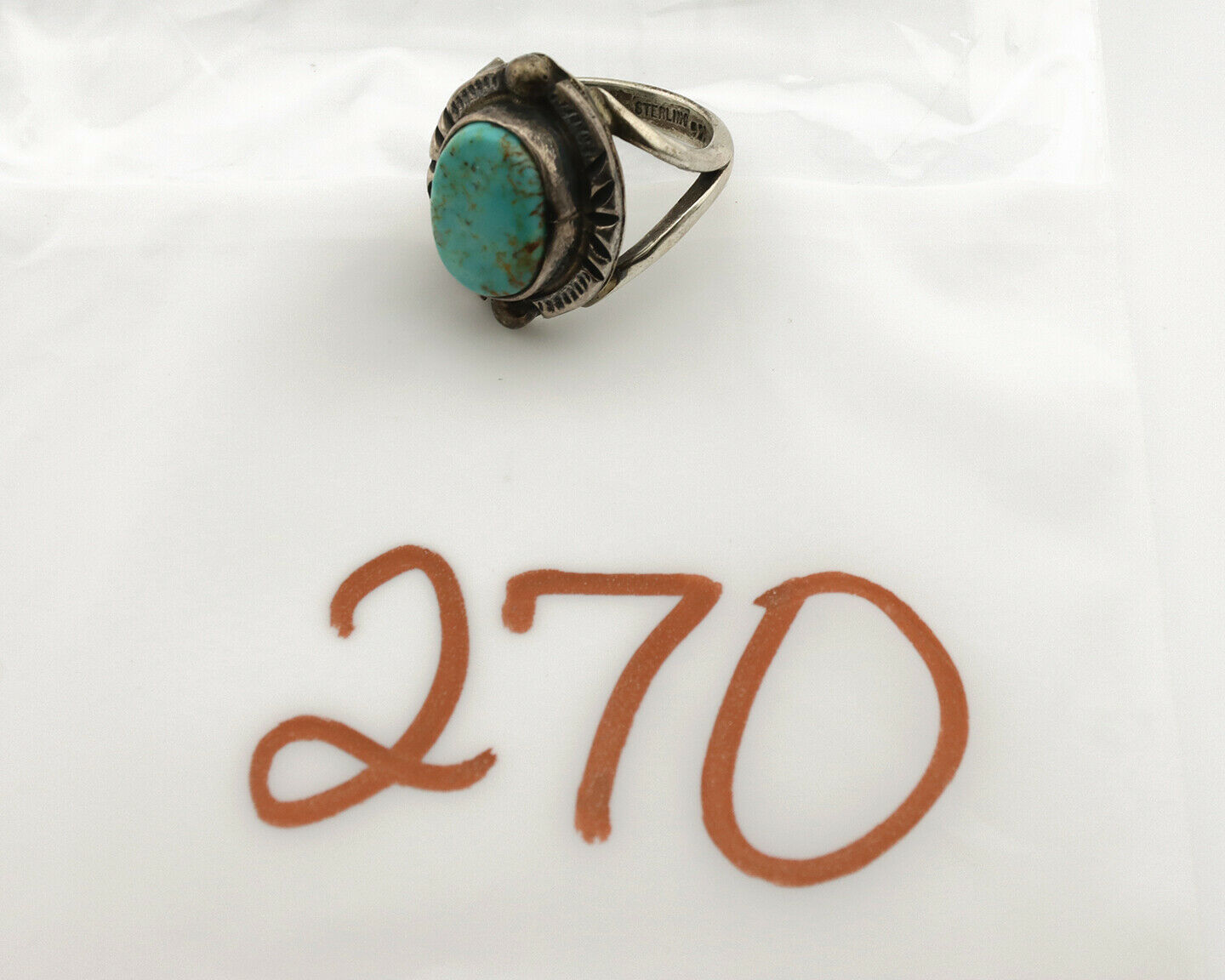 Navajo Ring .925 Silver Blue Turquoise Artist Signed Gecko C.1980's