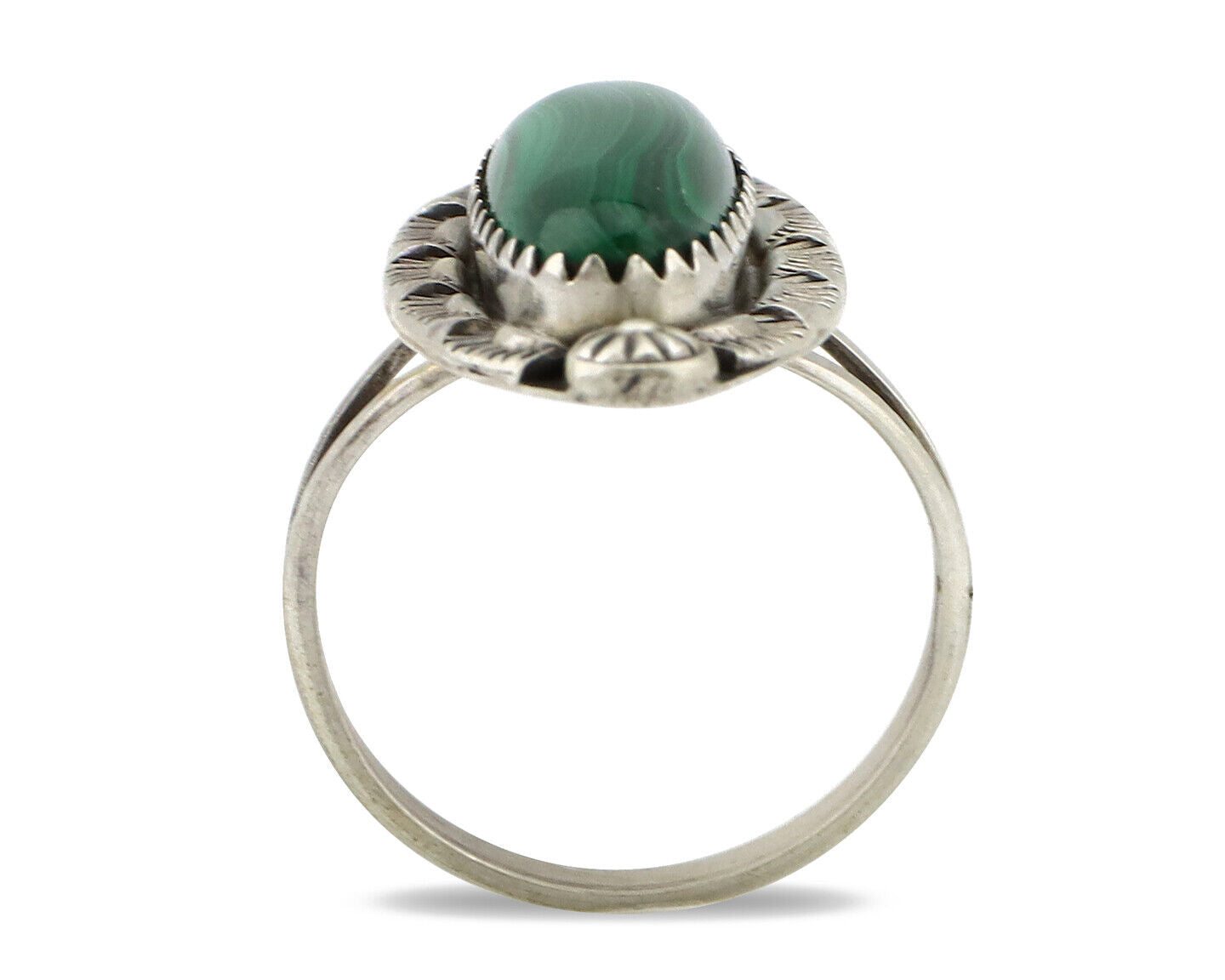 Navajo Ring 925 Silver Natural Malachite Artist Native American Signed H C.80's