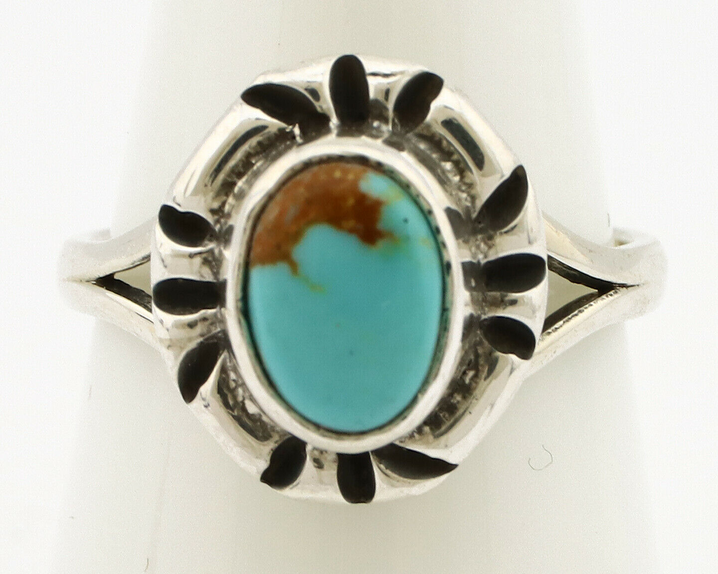 Navajo Ring .925 Silver Kingman Turquoise Artist Signed Gecko C.90's