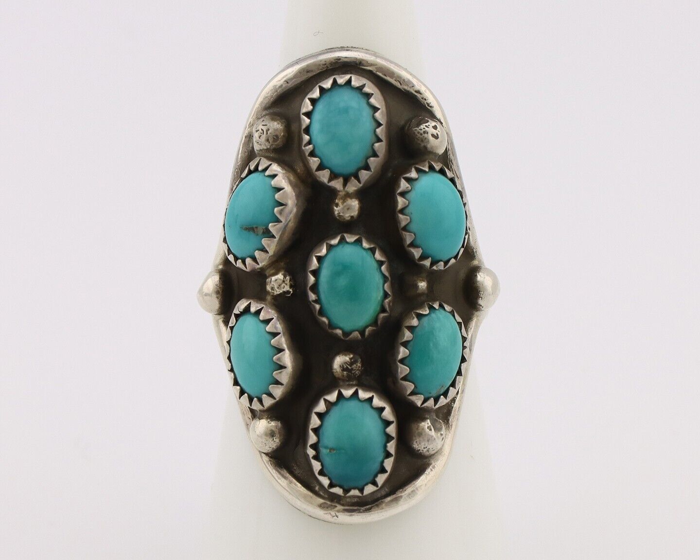 Navajo Ring .925 Silver Natural Blue Turquoise Artist Signed L Henderson C.80's