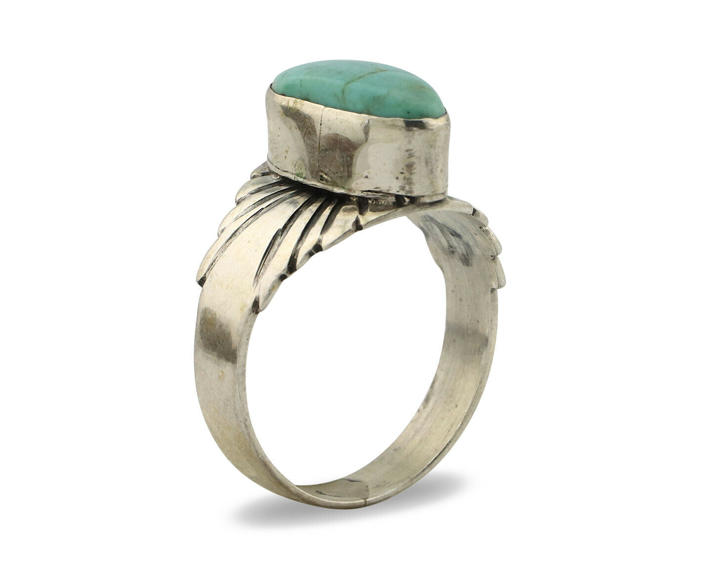 Navajo Ring .925 Silver Kingman Turquoise Artist Signed Apache C.80's