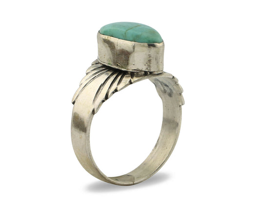 Navajo Ring .925 Silver Kingman Turquoise Artist Signed Apache C.80's