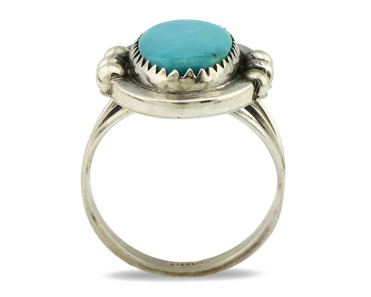 Navajo Ring .925 Silver Blue Turquoise Artist Signed Anna Begay C.1980's