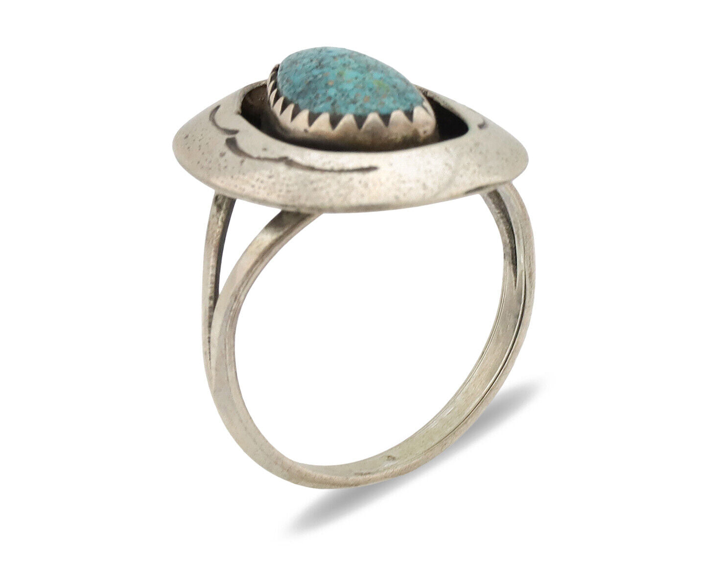 Navajo Ring .925 Silver Spiderweb Turquoise Native American Artist C.1980's