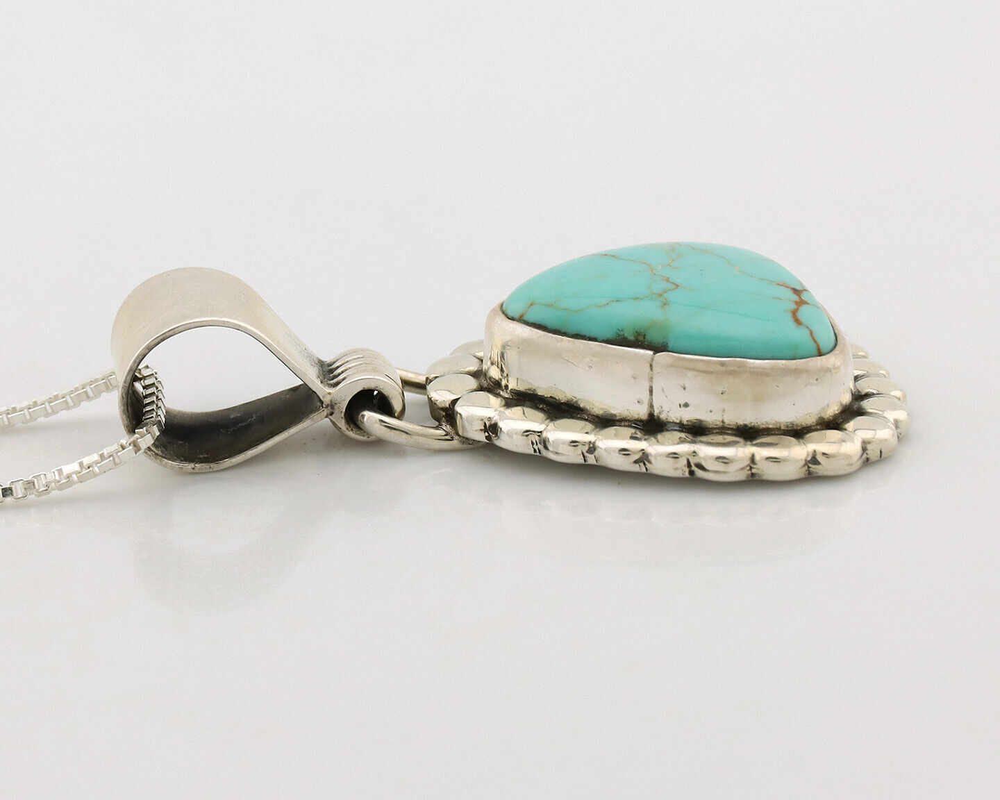 Navajo Necklace .925 Silver Kingman Turquoise Native American Signed C.1980's