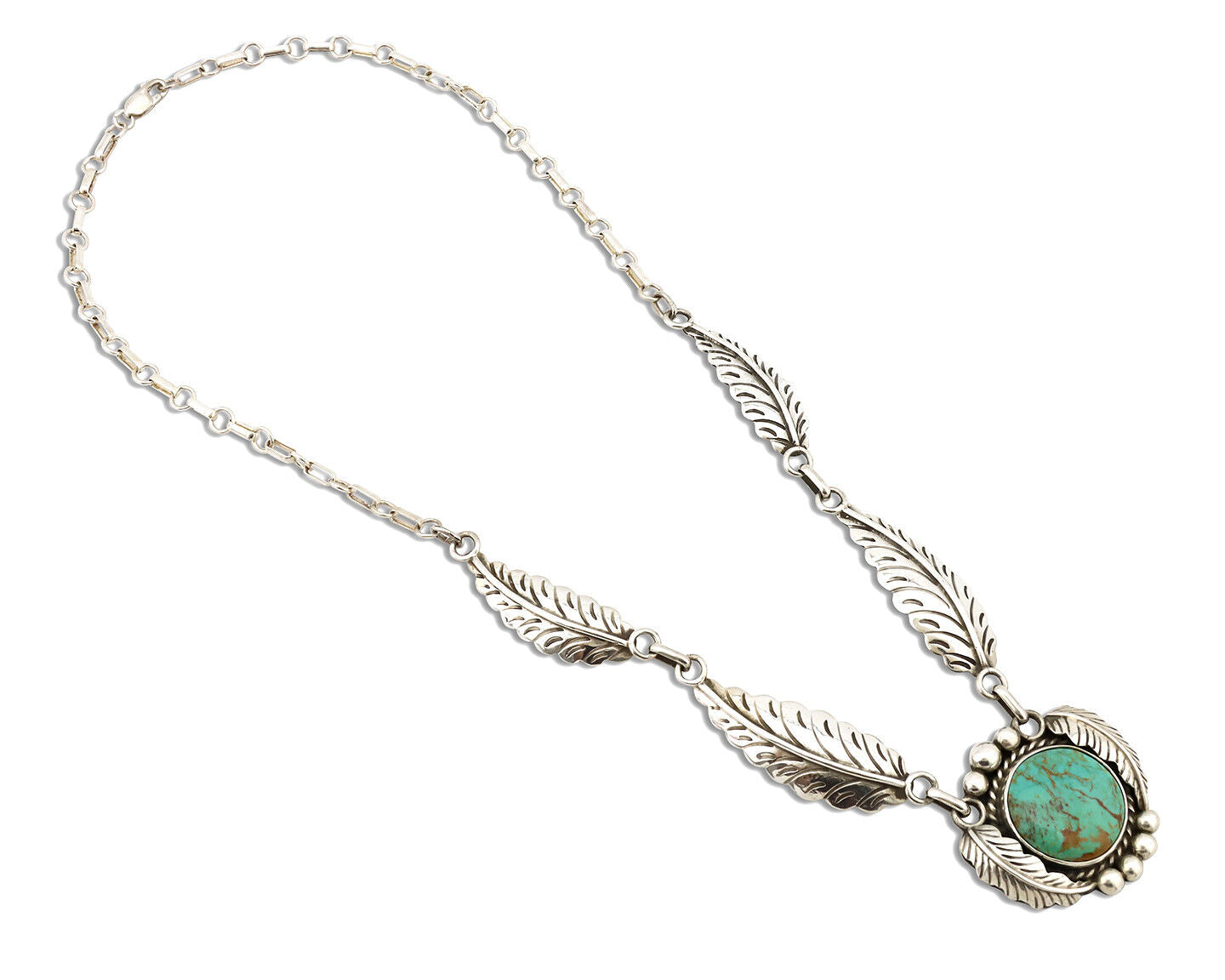 Navajo Necklace 925 Silver Kingman Turquoise Native Artist Signed C.80's