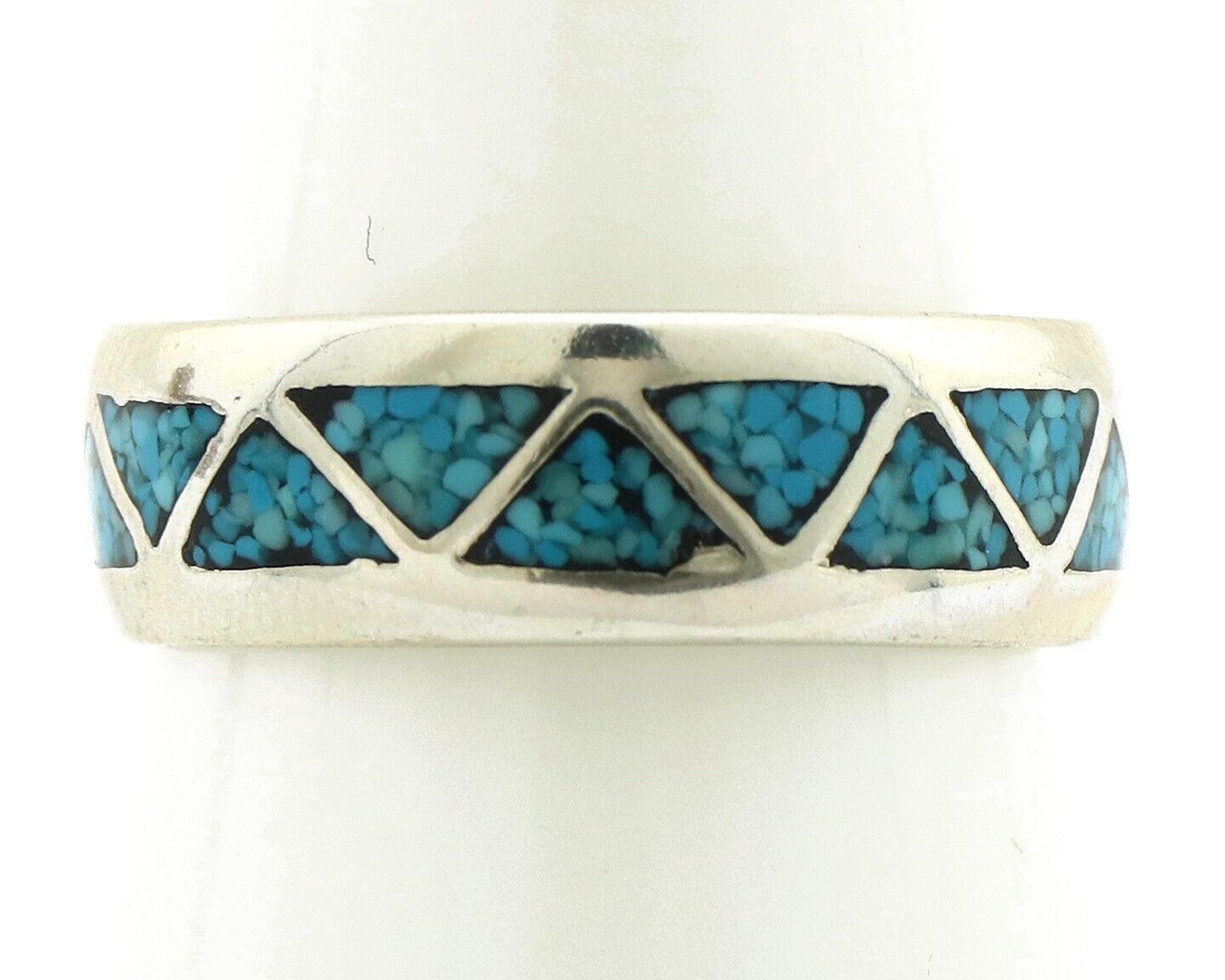Navajo Chip Inlay Ring 925 Silver Sleeping Beauty Turquoise Artist Silver Cloud