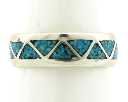 Navajo Chip Inlay Ring 925 Silver Sleeping Beauty Turquoise Artist Silver Cloud