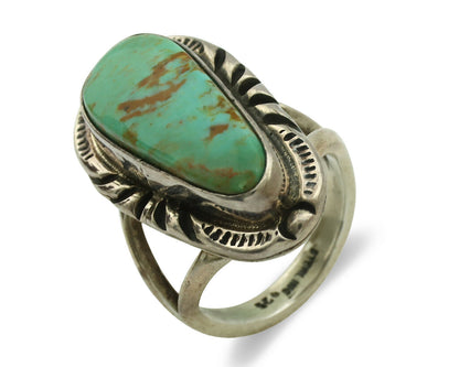 Navajo Ring .925 Silver Kingman Turquoise Artist Signed Gecko C.1980's