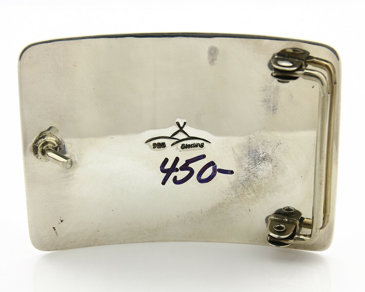 Navajo Belt Buckle .925 Silver Natural Turquoise Artist Signed Tipi C.80's