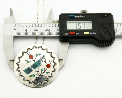 Women's Navajo Pendant Pin Inlaid Gemstone Carved .925 Silver Artist RB