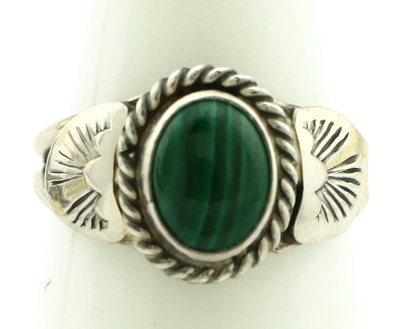 Navajo Ring 925 Silver Natural Mined Malachite Native American Artist C.80's