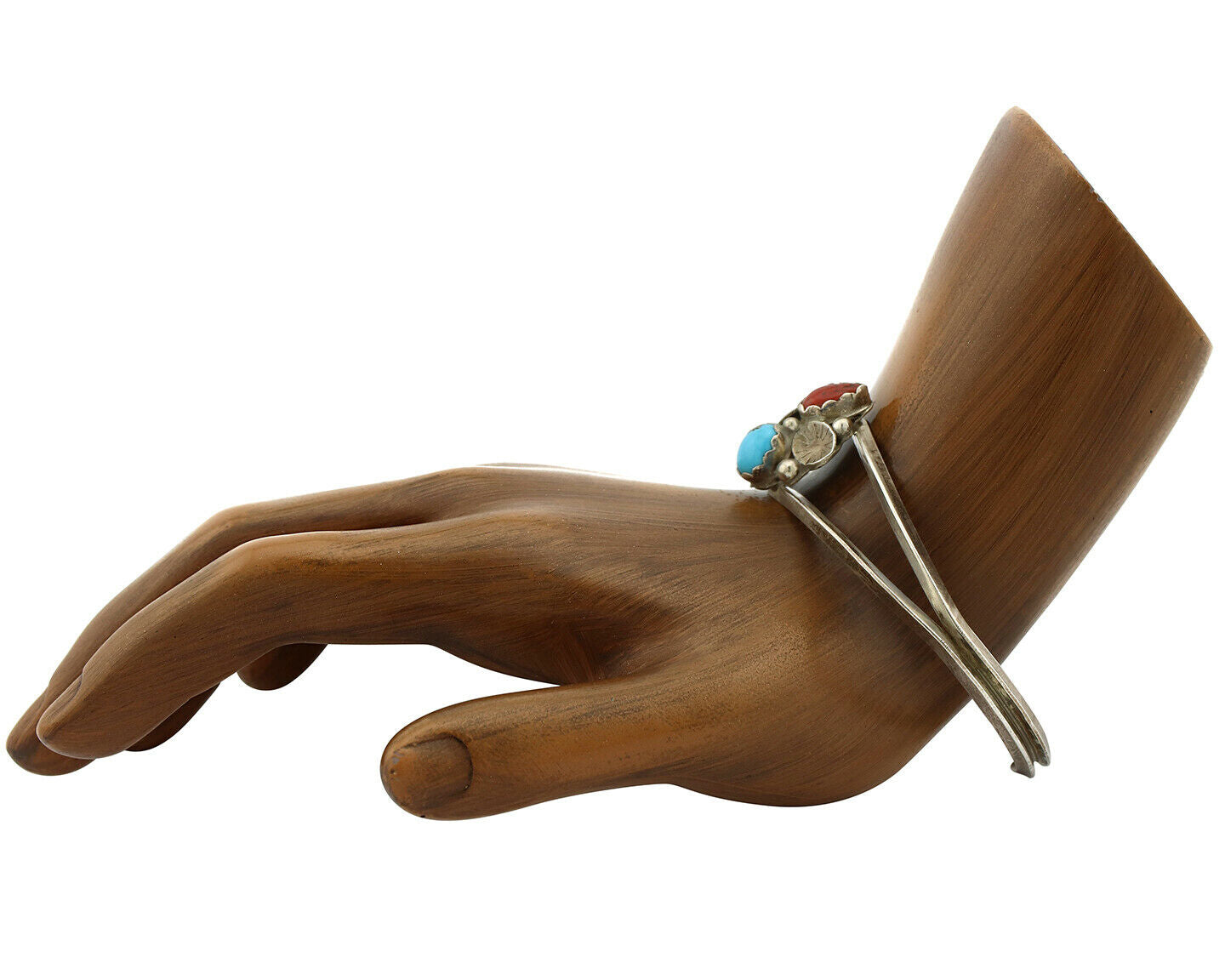 Navajo Bracelet .925 Silver Natural Turquoise & Coral Native American Artist 80s