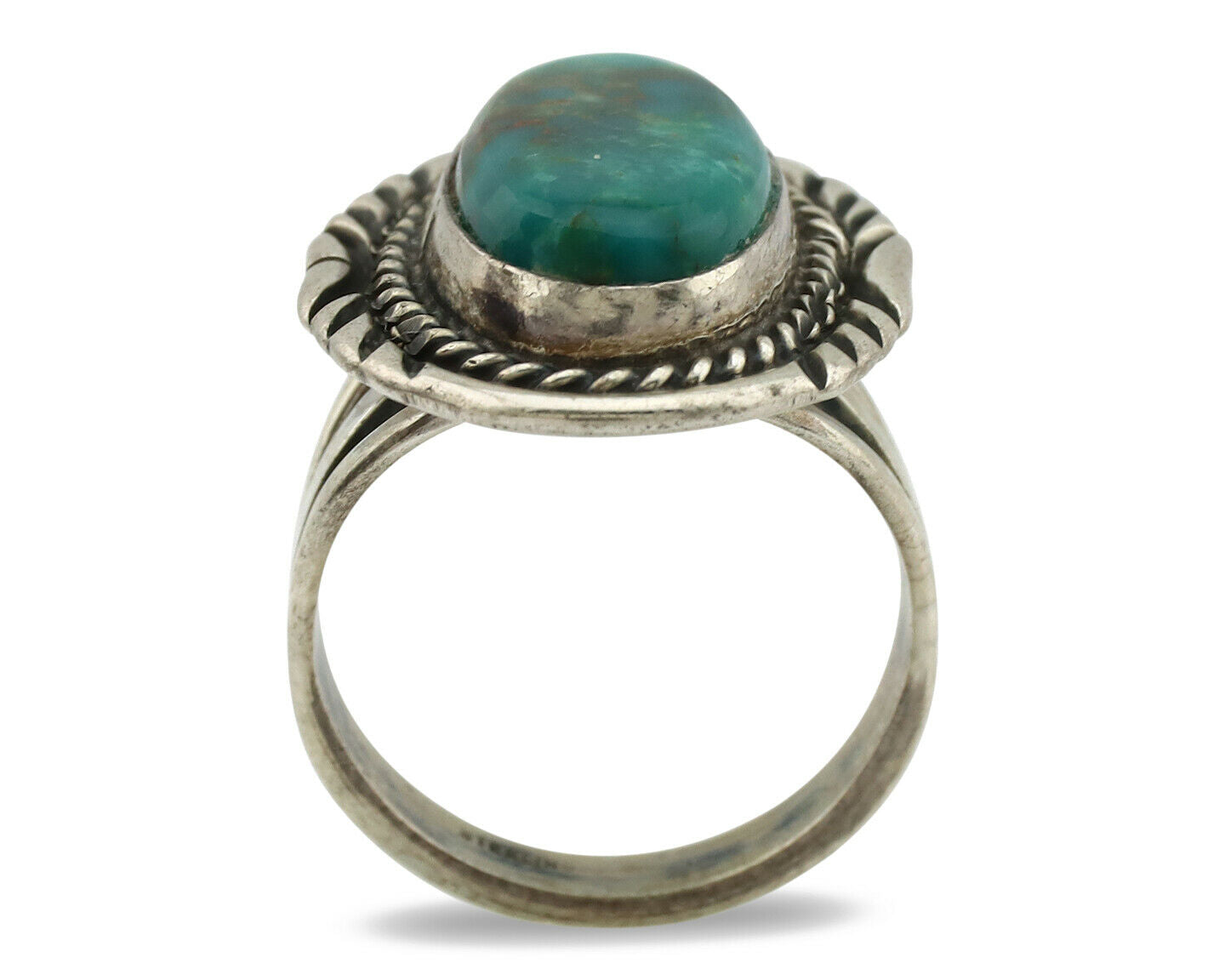 Navajo Ring .925 Silver Kingman Turquoise Signed M Begay C.1980's
