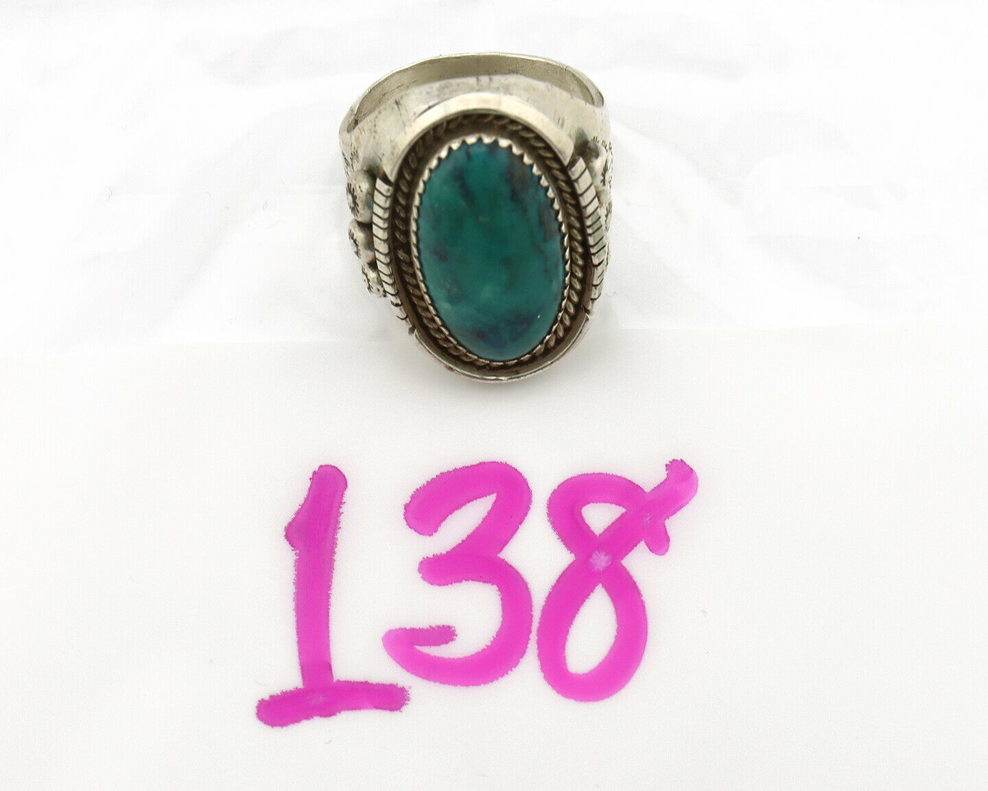 Navajo Ring .925 Silver Kingman Turquoise Artist Signed BB C.80's