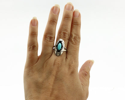 Navajo Ring .925 Silver Sleeping Beauty Turquoise Artist Signed P C.80's