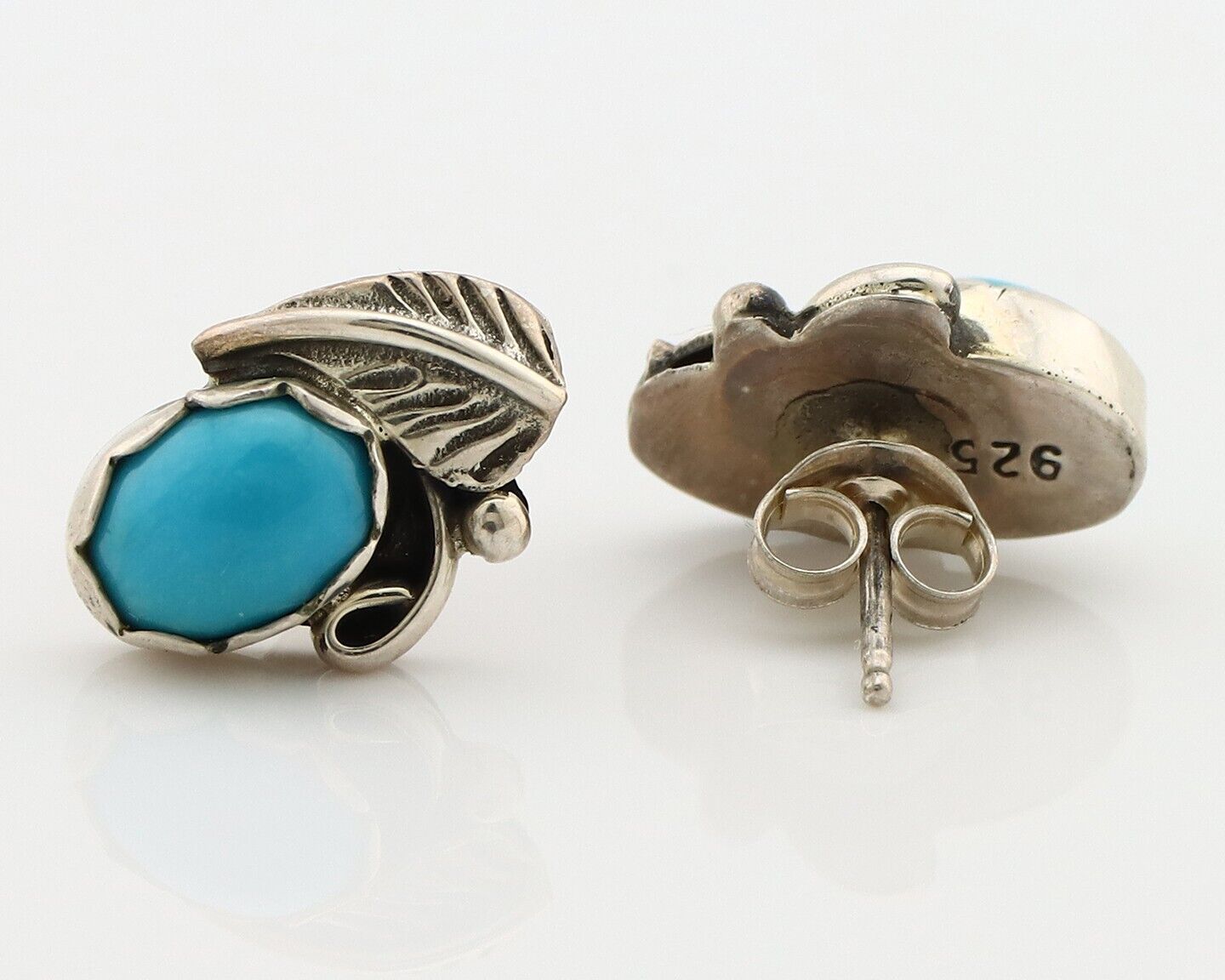 Navajo Earrings 925 Silver Natural Mined Turquoise Native American Artist C.80's