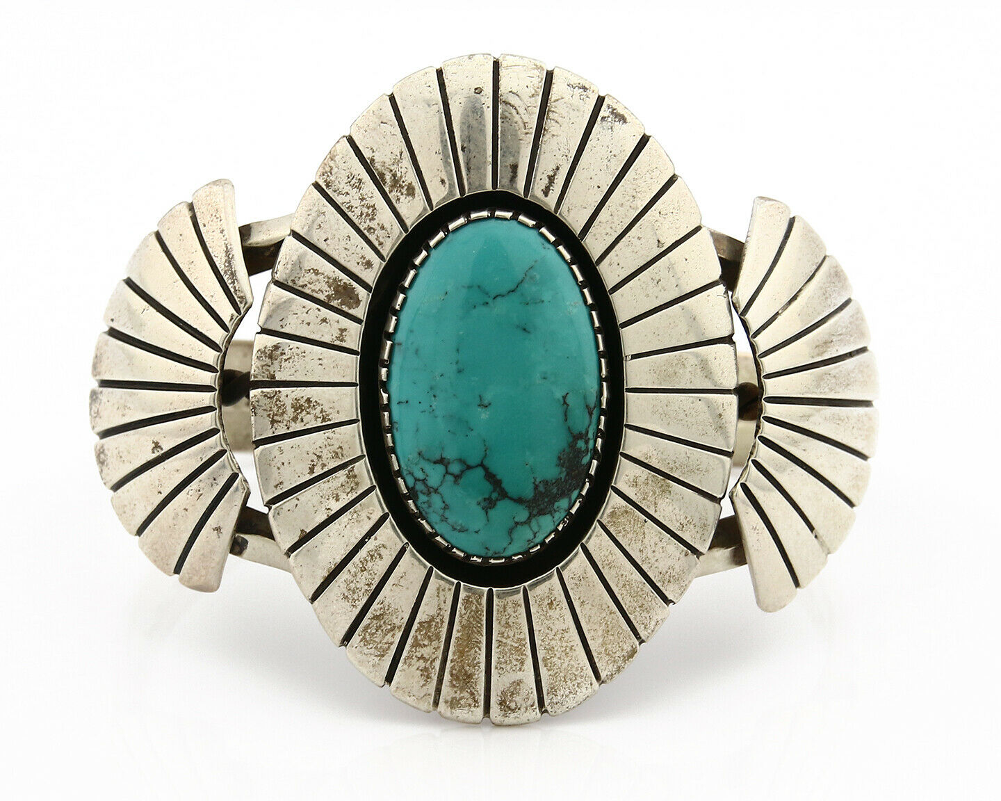 Navajo Bracelet .925 Silver Turquoise Mountain Signed K. Lewis C.80's