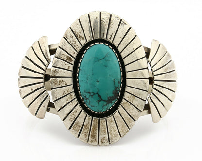 Navajo Bracelet .925 Silver Turquoise Mountain Signed K. Lewis C.80's