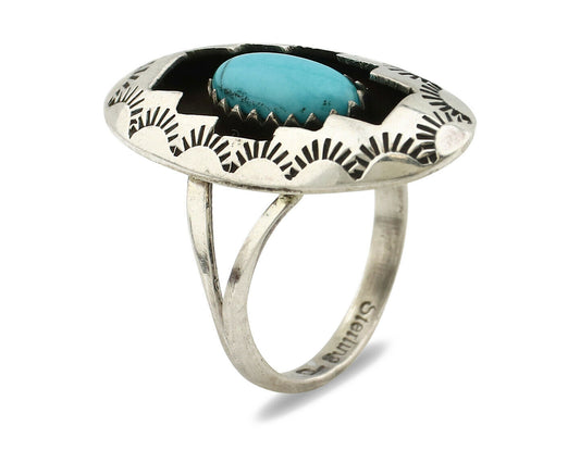 Navajo Ring .925 Silver Sleeping Beauty Turquoise Artist Signed P C80s