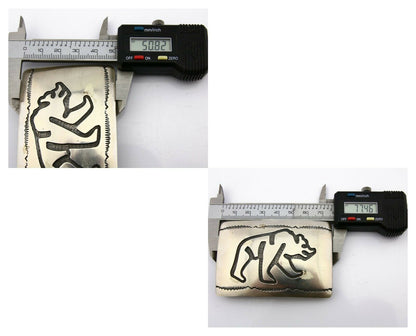 Navajo Belt Buckle .925 Silver Hand Stamped Overlay Signed T Arrow C.80's