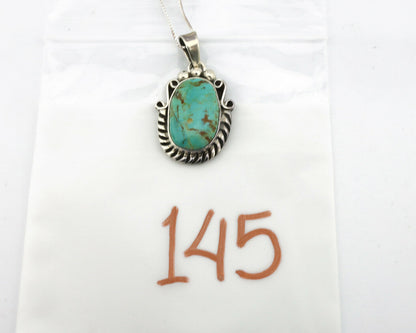 Navajo Kingman Turquoise Pendant .925 Silver Hand Stamped Signed Gecko C.80's