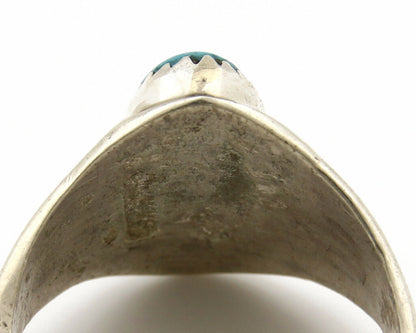 Zuni Ring .925 Silver Kingman Turquoise Hand Stamped Native American C.80's