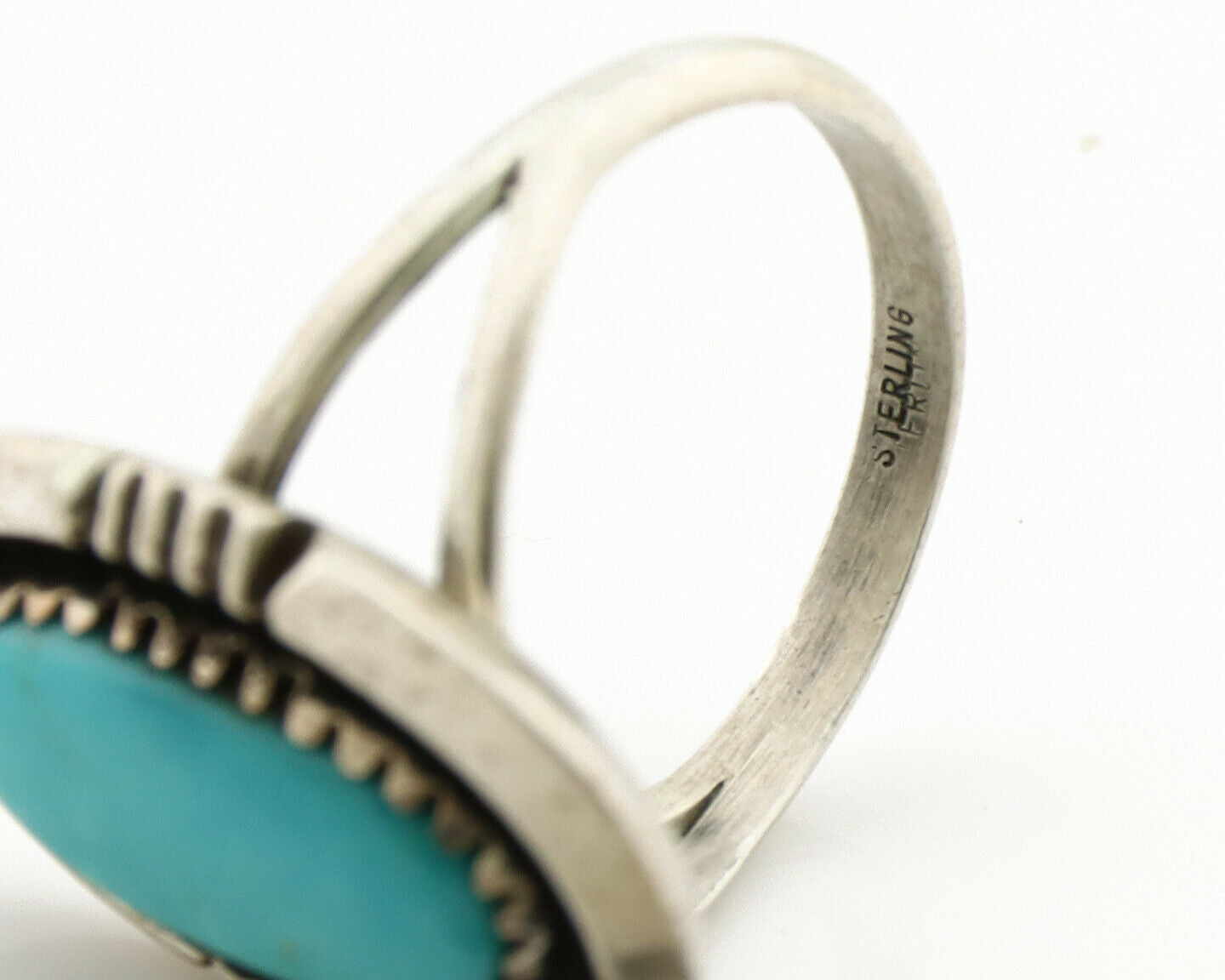 Navajo Ring .925 Silver Sleeping Beauty Turquoise Native American Artist C.1980s
