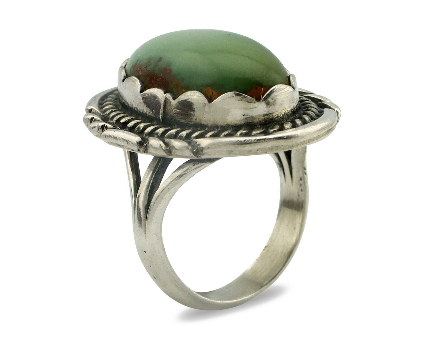 Navajo Ring .925 Silver Natural Uncolored Green Turquoise Signed Apache C.80's