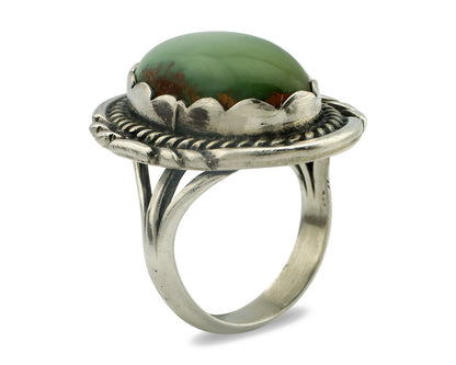 Navajo Ring .925 Silver Natural Uncolored Green Turquoise Signed Apache C.80's