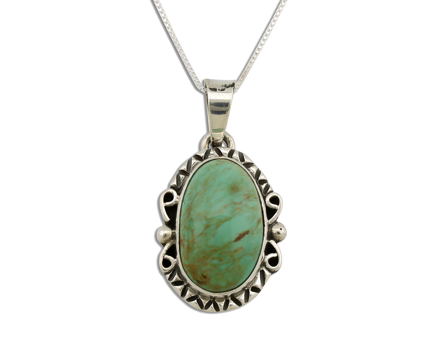 Navajo Necklace .925 Silver Kingman Turquoise Native American Signed C.1980's