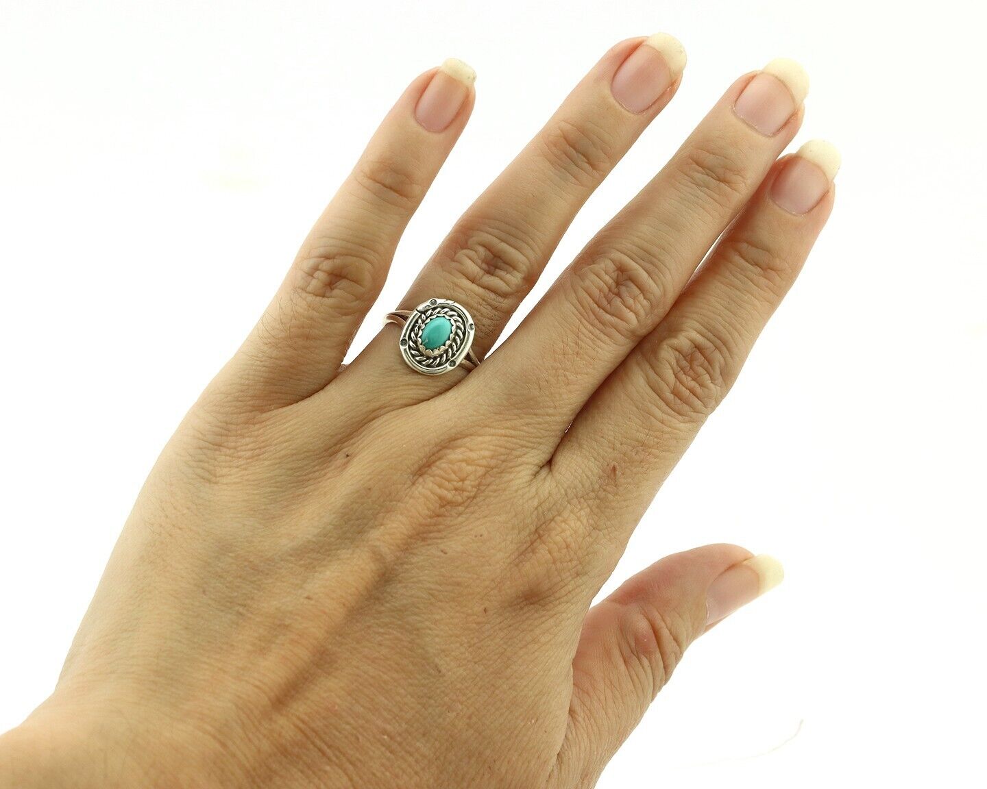 Navajo Ring .925 Silver Natural Blue Turquoise Artist Signed SN C.80's
