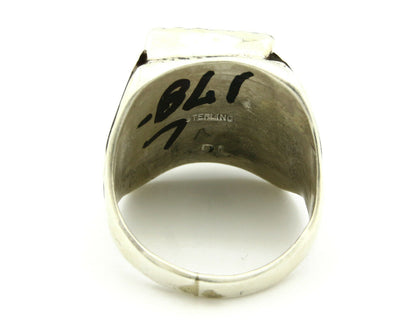 Navajo Ring .925 Silver Natural Malachite Signed Artist DL Native American C.80s