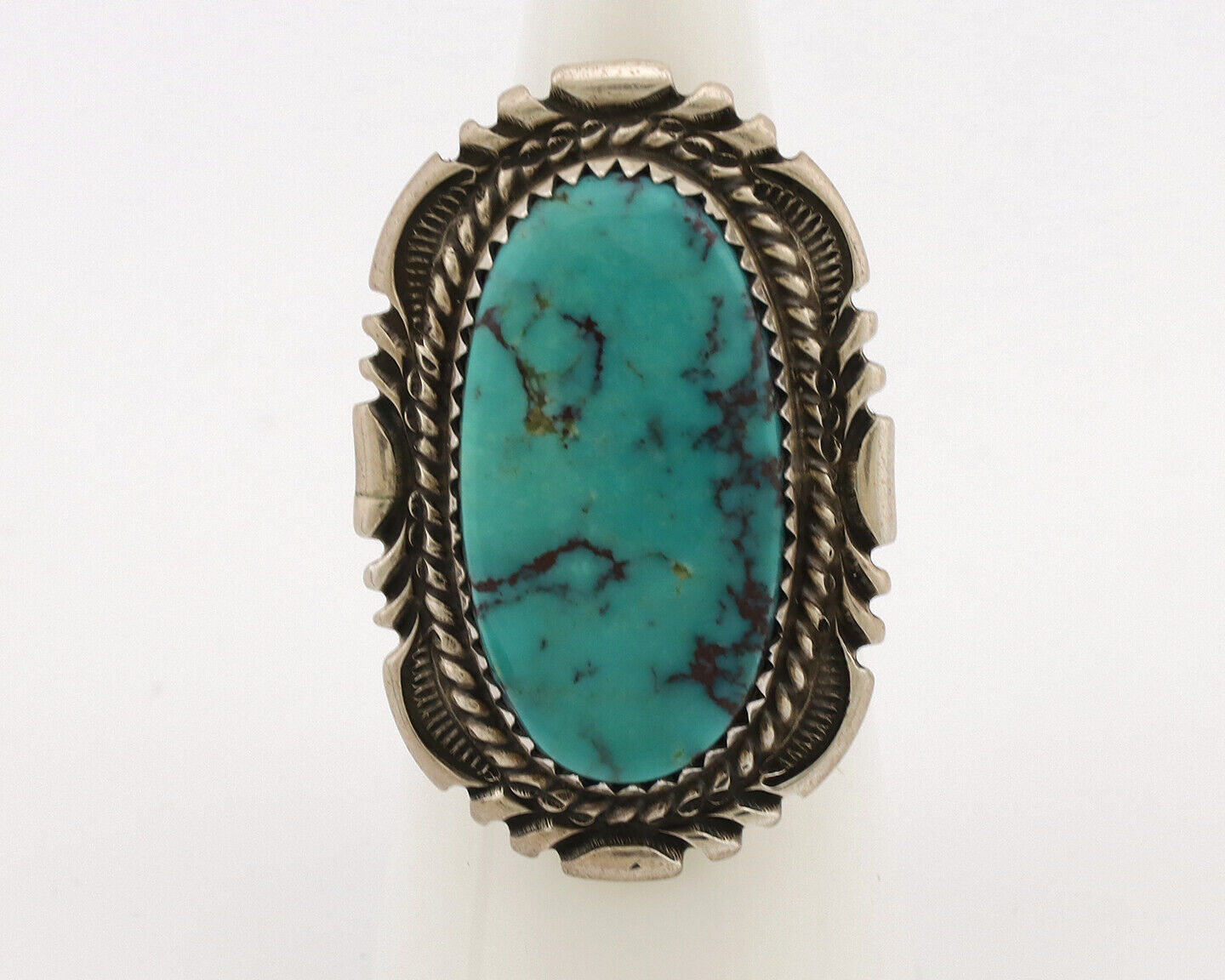 Navajo Ring .925 Silver Natural Blue Turquoise Artist Signed Spencer C.80's