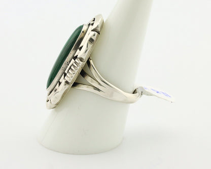 Navajo Ring .925 Silver Malachite Hand Stamped Signed William Denetdale C.80's