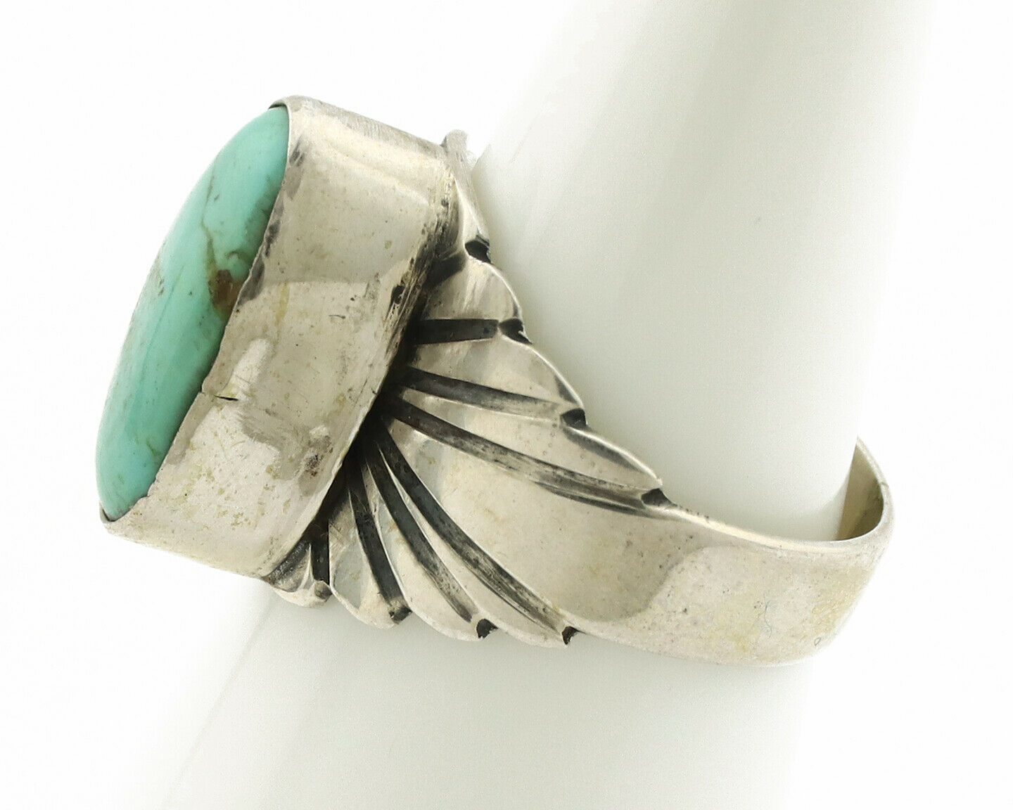 Navajo Ring .925 Silver Kingman Turquoise Artist Signed Apache C.80's