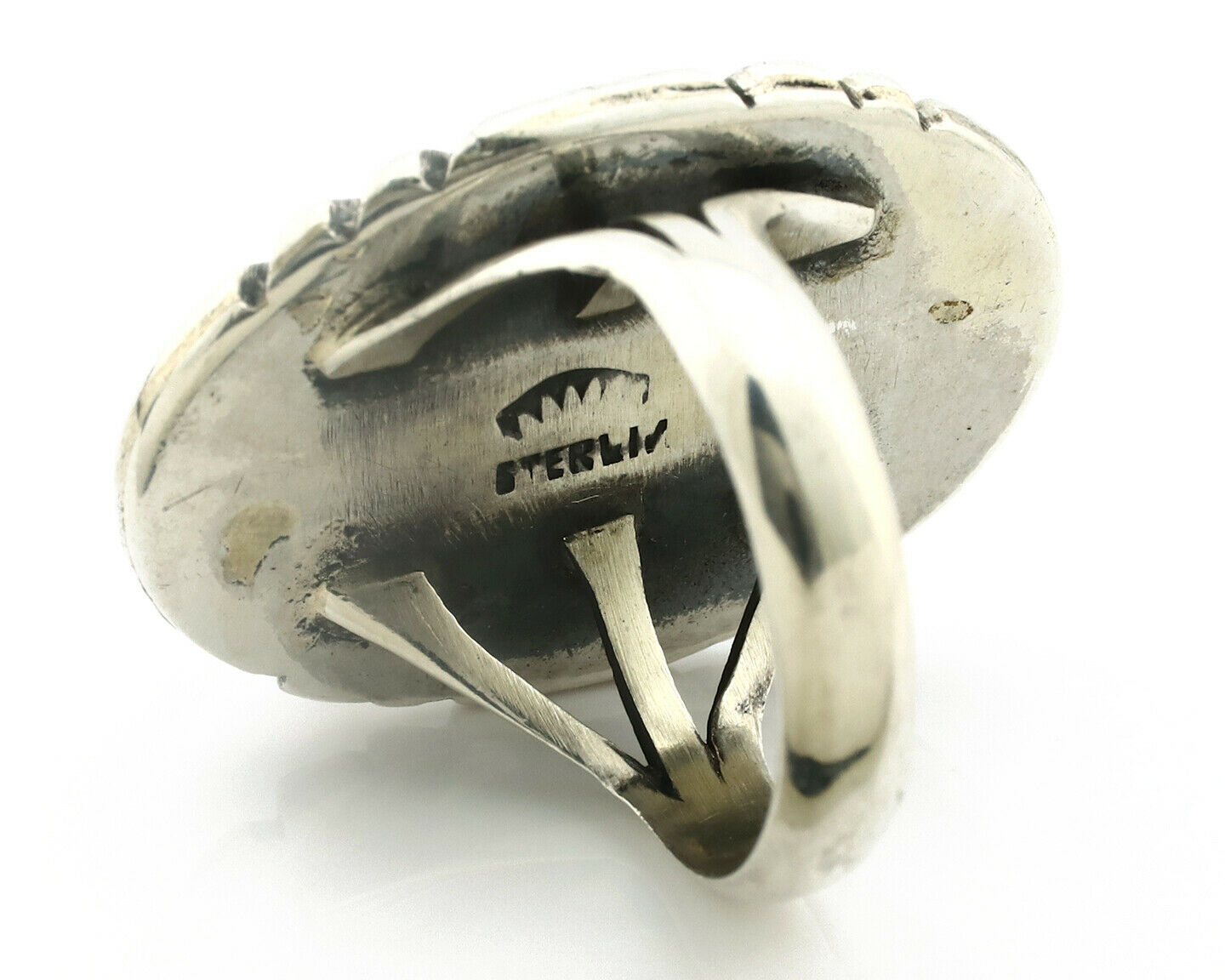 Navajo Ring .925 Silver Natural Uncolored Green Turquoise Signed Apache C.80's