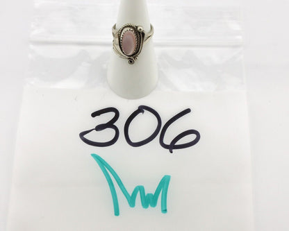 Navajo Ring .925 Silver Natural Pink Mussel Artist Signed Justin Morris C.80's