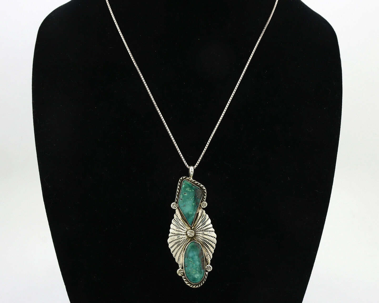 Navajo Nevada Turquoise Pendant .925 Silver Artist Signed M C.80's