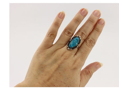 Navajo Ring 925 Silver Blue Gem Turquoise Artist Signed Billy Eagle C.80's