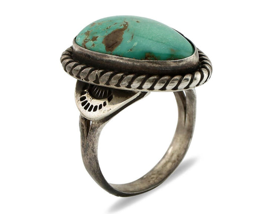 Navajo Handmade Ring 925 Silver Blue Turquoise Signed Native Artist C.80's