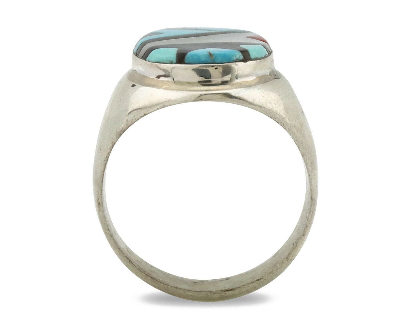 Zuni Inlaid Ring .925 Silver Gemstone Artist Richard & Geneva Terraza C.1980's