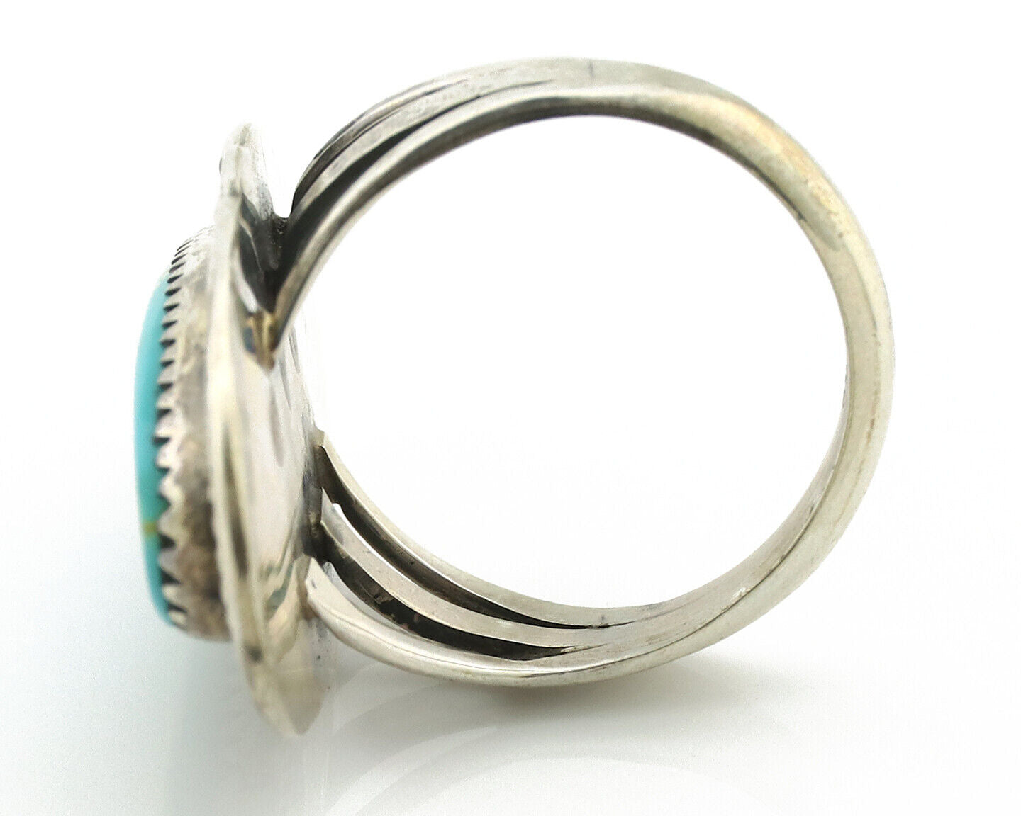 Navajo Ring 925 Silver Natural Blue Turquoise Artist Signed USA C.80's