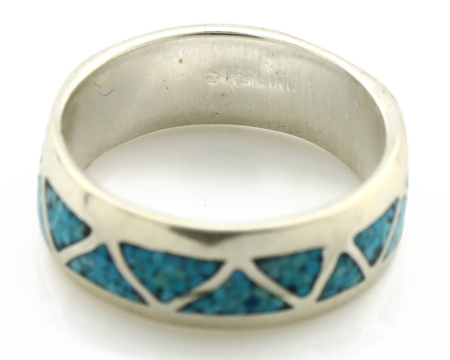 Navajo Chip Inlay Ring 925 Silver Sleeping Beauty Turquoise Artist Silver Cloud