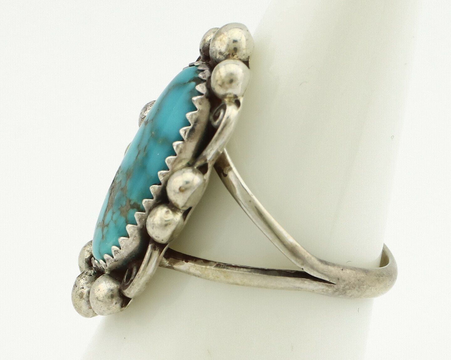 Navajo Ring .925 Silver Blue Spiderweb Turquoise Artist Signed Talhat C.90's
