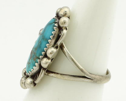 Navajo Ring .925 Silver Blue Spiderweb Turquoise Artist Signed Talhat C.90's
