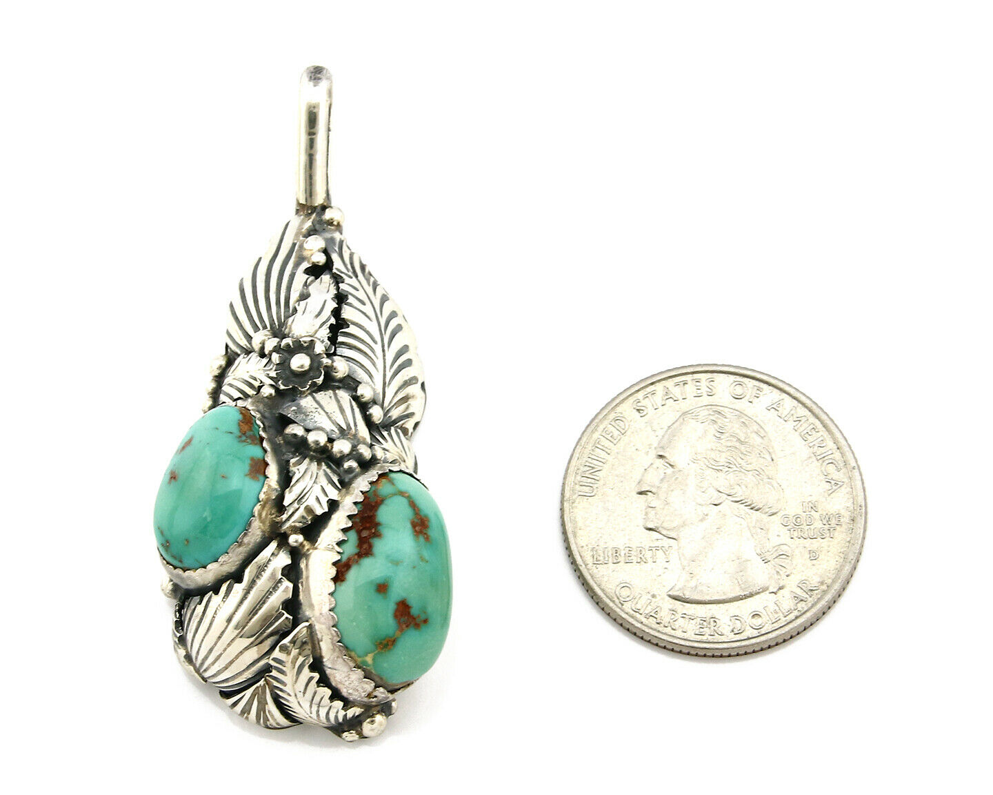 Navajo Pendant .925 Silver Bisbee Turquoise Signed Tom Willeto C.80's
