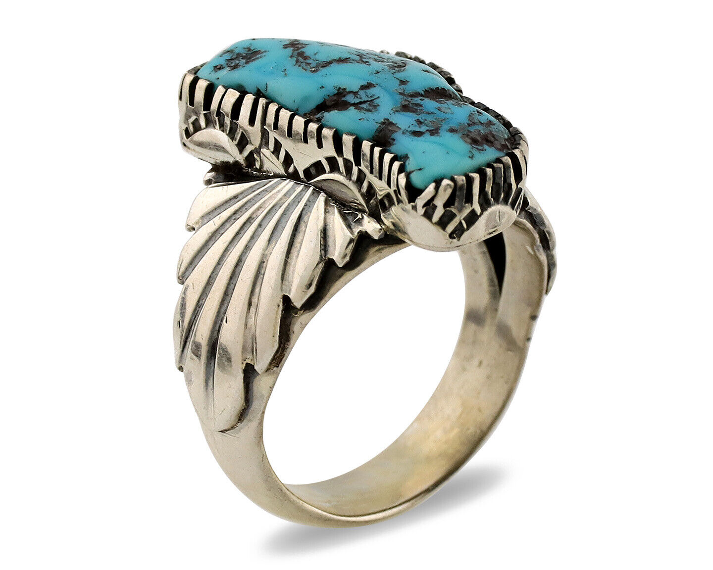 Navajo Ring .925 Silver Sleeping Beauty Turquoise Artist Signed DK C.80's