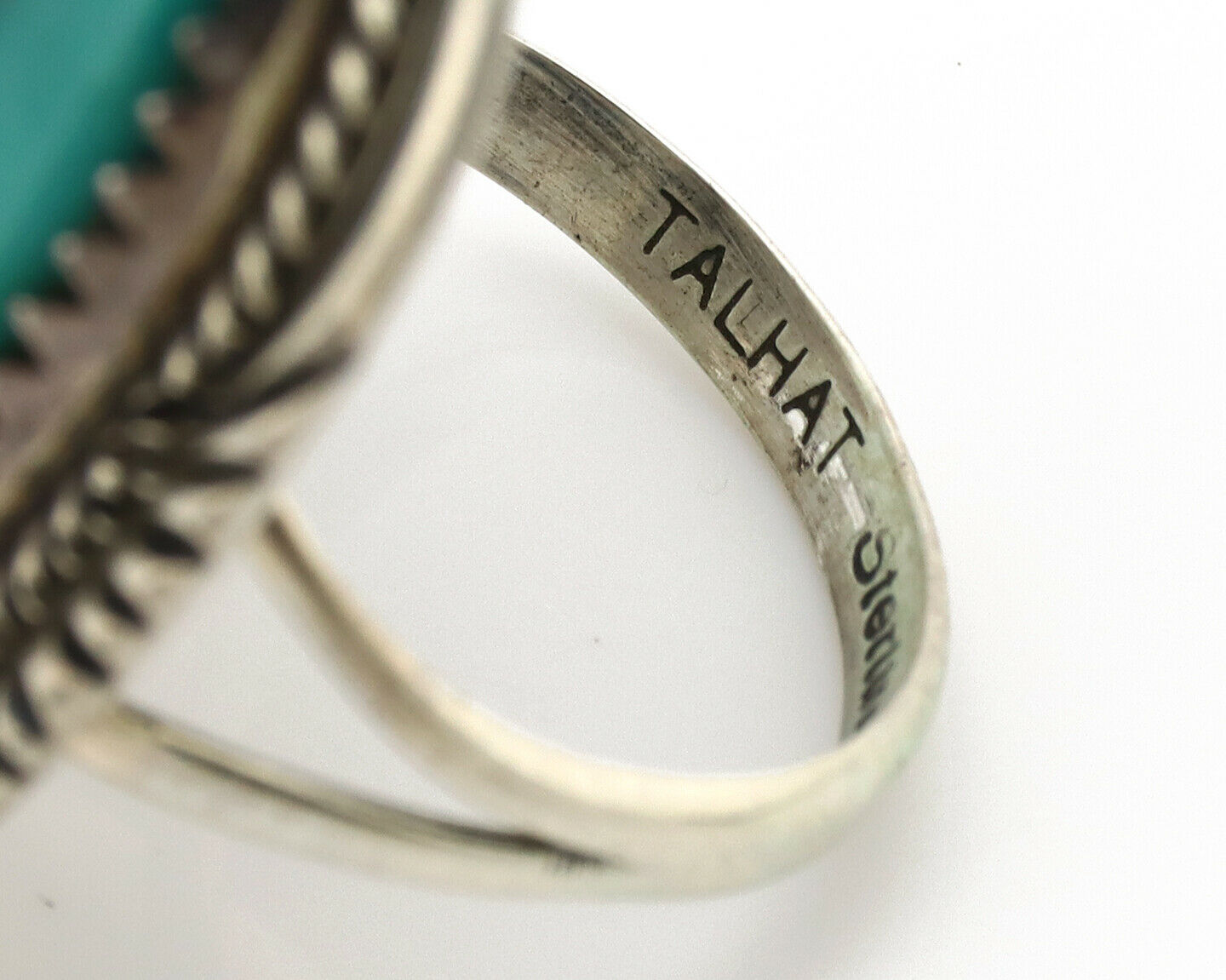 Navajo Ring .925 Silver Nevada Turquoise Native American Artist C.1980's